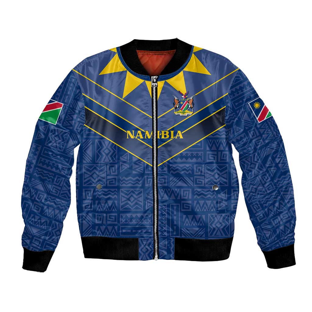Namibia Yellow Sun Bomber Jacket Sporty Style with Traditional Patterns