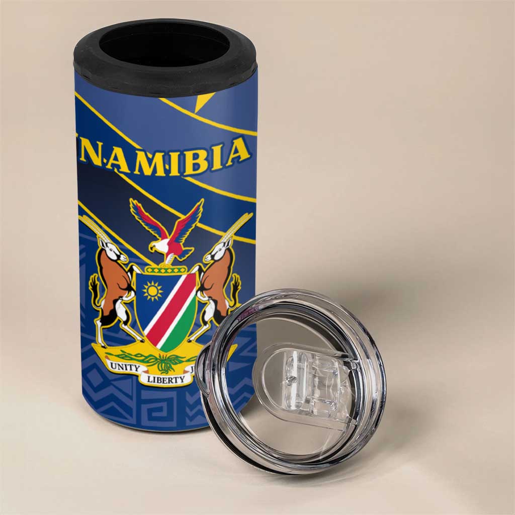 Namibia Yellow Sun 4 in 1 Can Cooler Tumbler Sporty Style with Traditional Patterns
