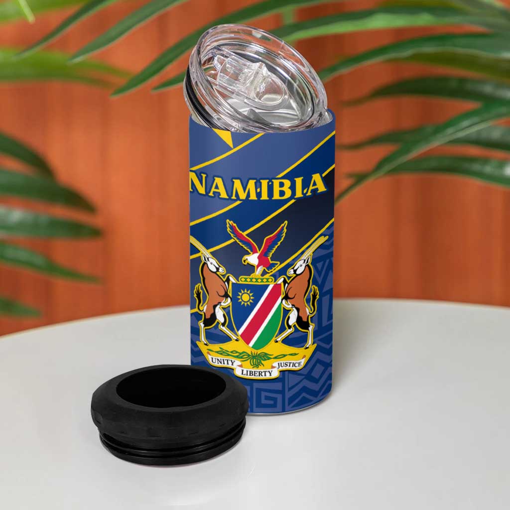 Namibia Yellow Sun 4 in 1 Can Cooler Tumbler Sporty Style with Traditional Patterns