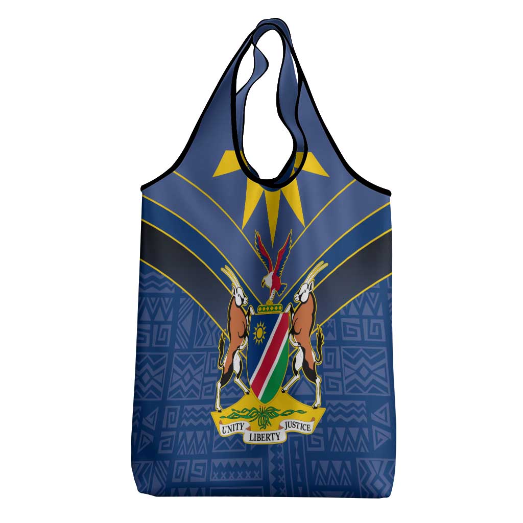 Namibia Yellow Sun Grocery Bag Sporty Style with Traditional Patterns