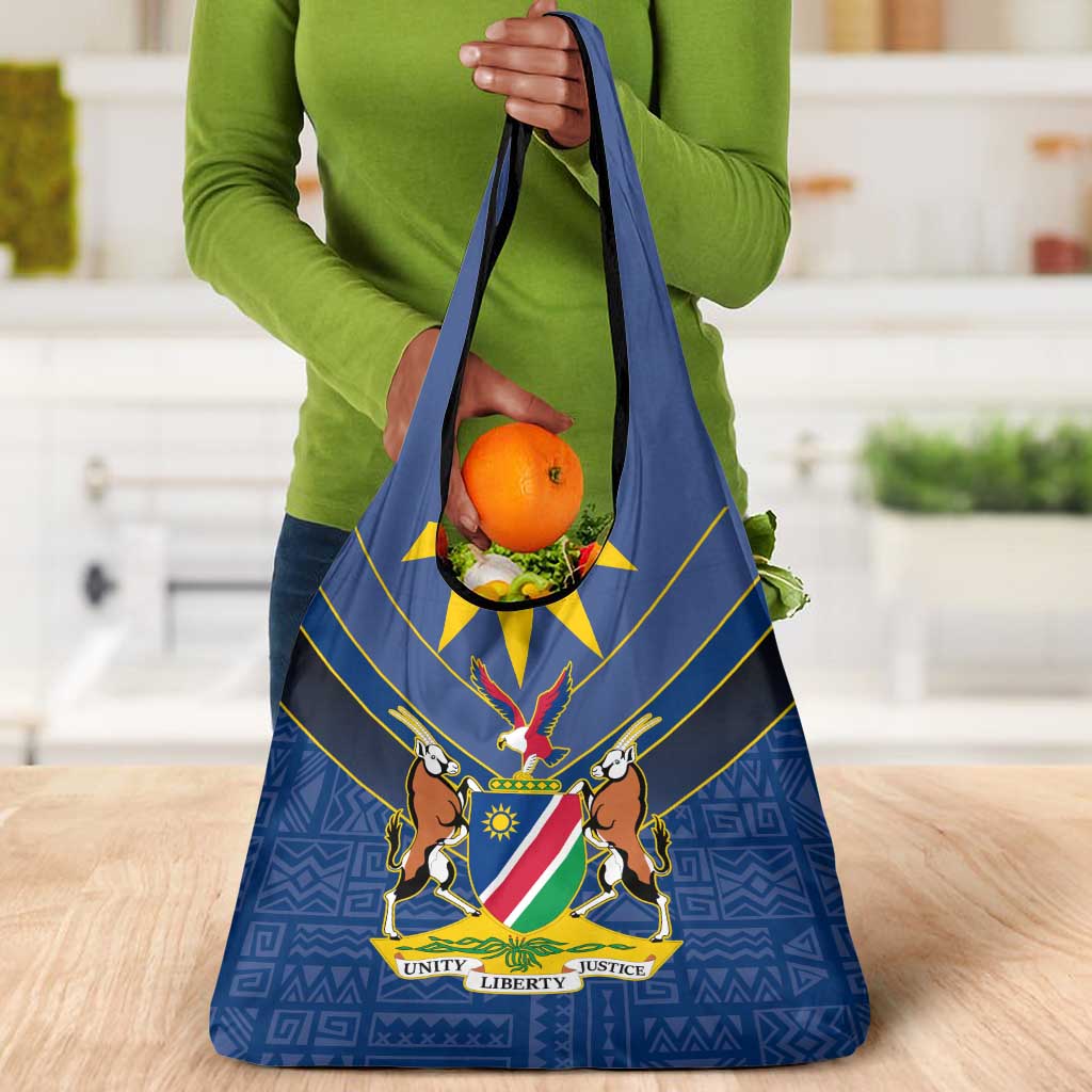 Namibia Yellow Sun Grocery Bag Sporty Style with Traditional Patterns