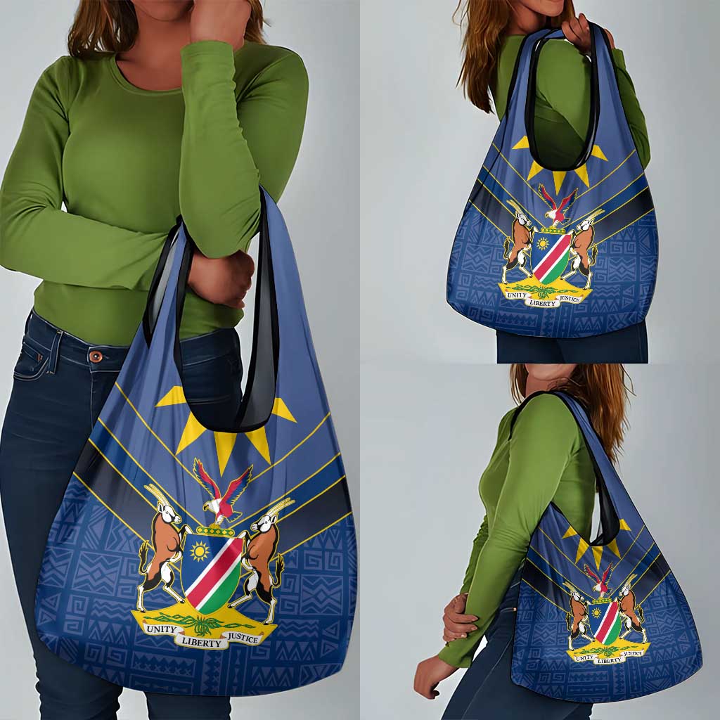 Namibia Yellow Sun Grocery Bag Sporty Style with Traditional Patterns