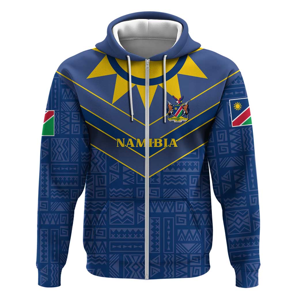 Namibia Yellow Sun Hoodie Sporty Style with Traditional Patterns