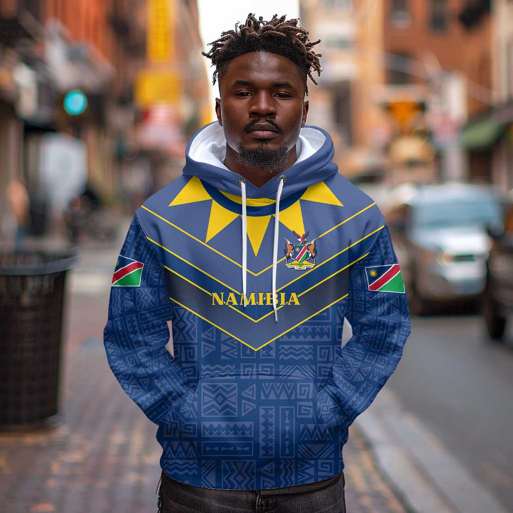 Namibia Yellow Sun Hoodie Sporty Style with Traditional Patterns