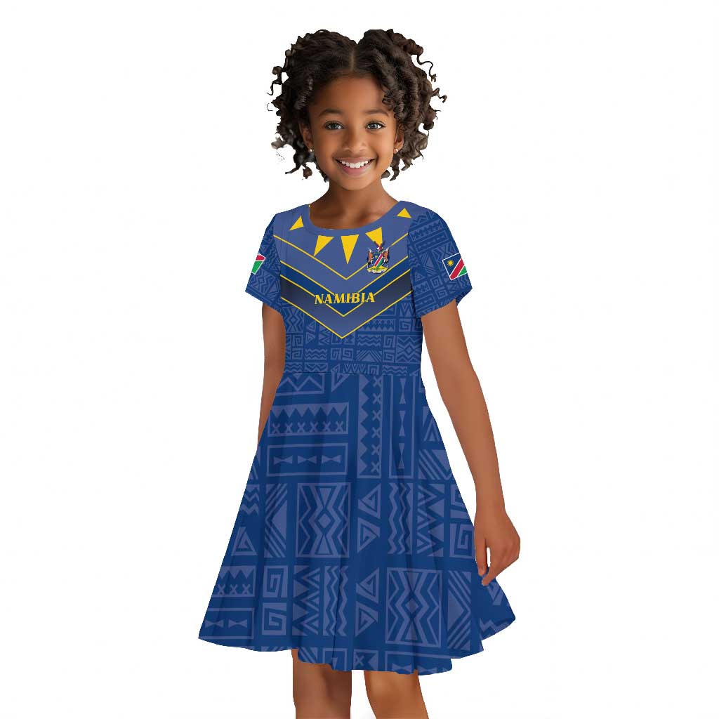 Namibia Yellow Sun Kid Short Sleeve Dress Sporty Style with Traditional Patterns