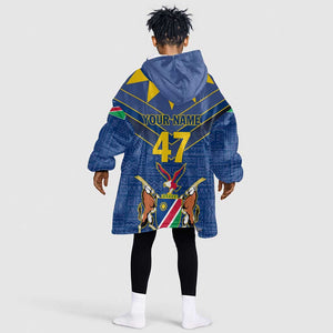 Namibia Yellow Sun Kid Wearable Blanket Hoodie Sporty Style with Traditional Patterns