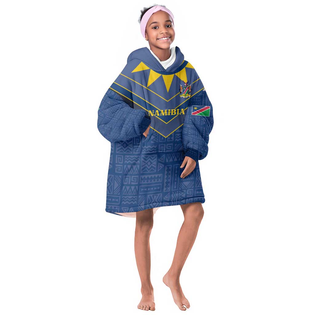 Namibia Yellow Sun Kid Wearable Blanket Hoodie Sporty Style with Traditional Patterns