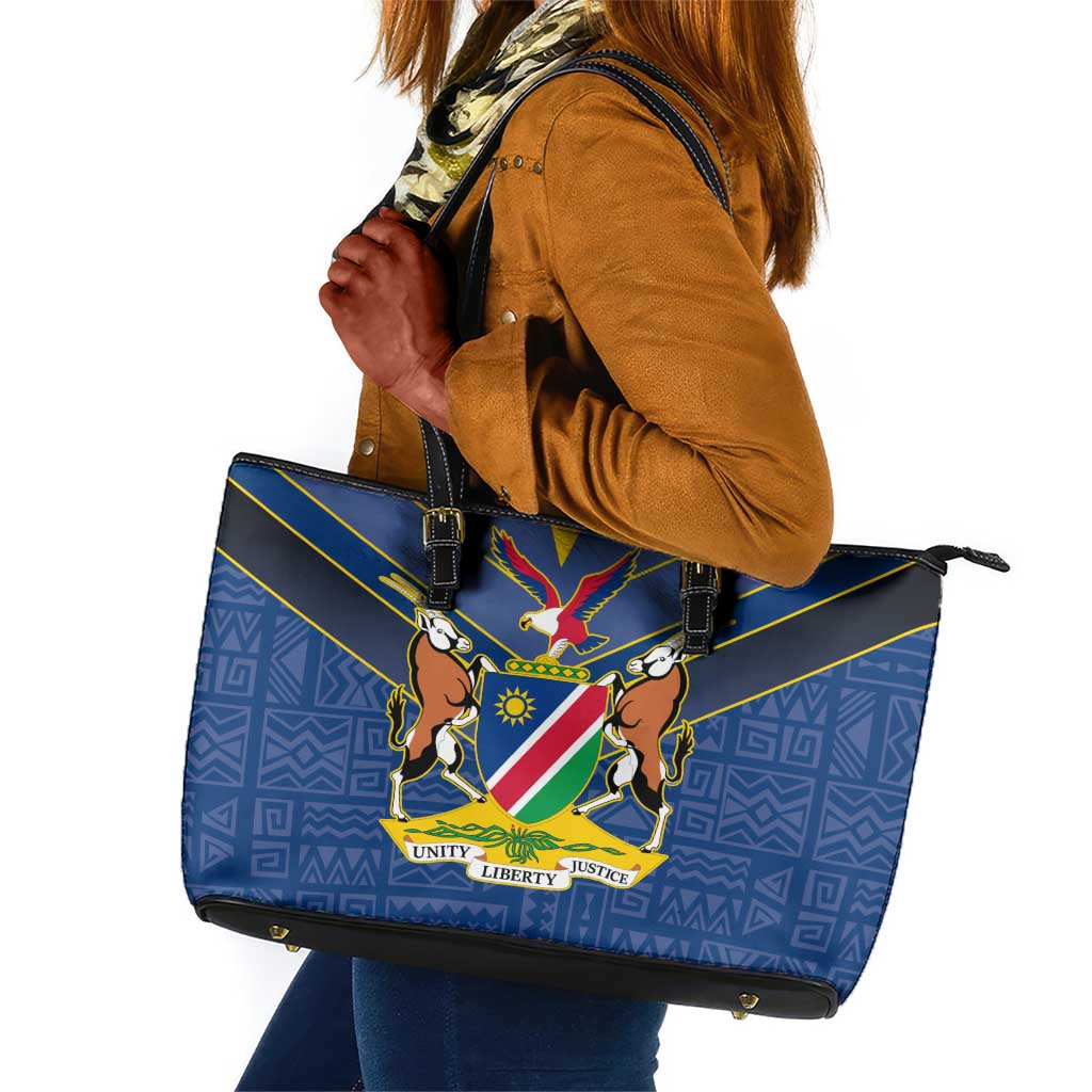 Namibia Yellow Sun Leather Tote Bag Sporty Style with Traditional Patterns
