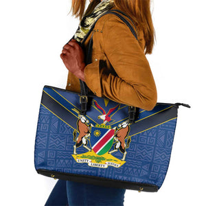 Namibia Yellow Sun Leather Tote Bag Sporty Style with Traditional Patterns
