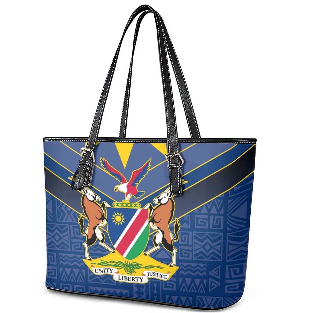 Namibia Yellow Sun Leather Tote Bag Sporty Style with Traditional Patterns