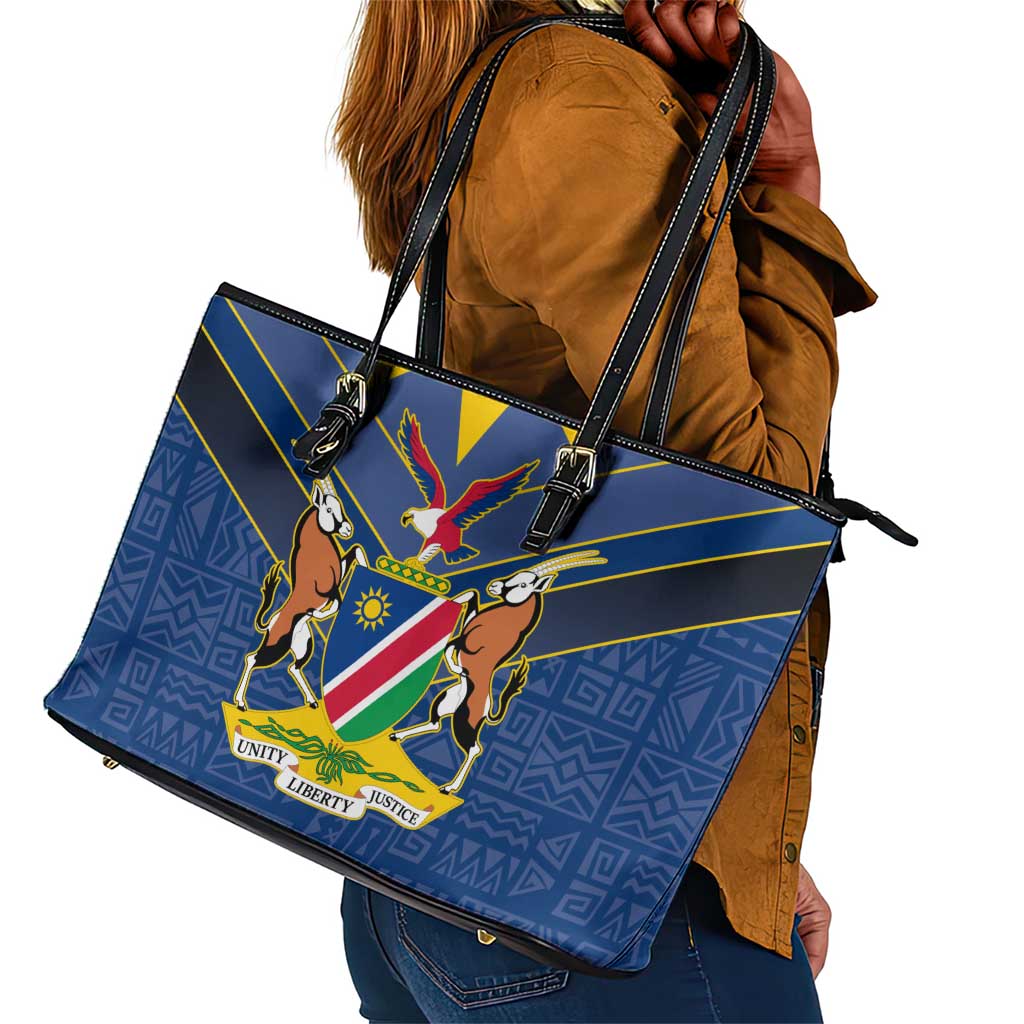 Namibia Yellow Sun Leather Tote Bag Sporty Style with Traditional Patterns