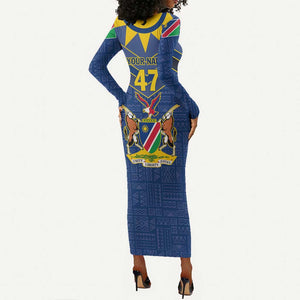 Namibia Yellow Sun Long Sleeve Bodycon Dress Sporty Style with Traditional Patterns TS04