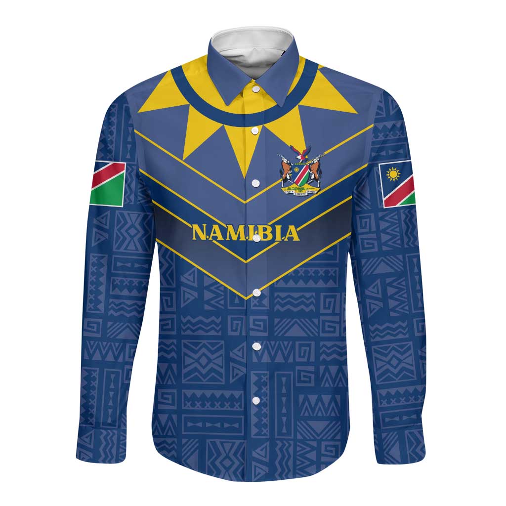 Namibia Yellow Sun Long Sleeve Button Shirt Sporty Style with Traditional Patterns