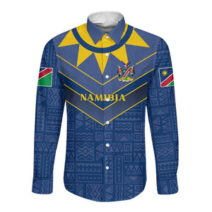 Namibia Yellow Sun Long Sleeve Button Shirt Sporty Style with Traditional Patterns