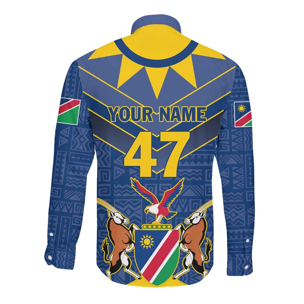 Namibia Yellow Sun Long Sleeve Button Shirt Sporty Style with Traditional Patterns