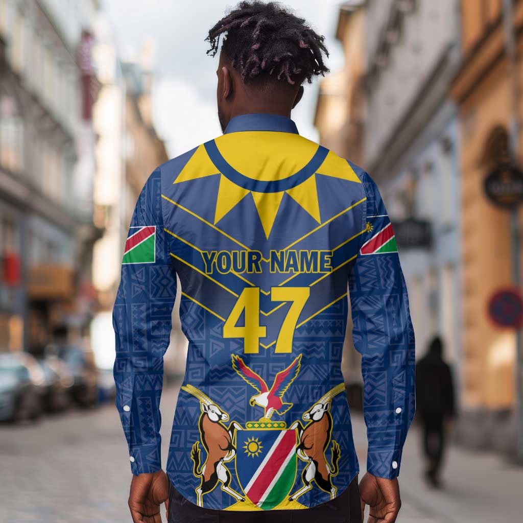 Namibia Yellow Sun Long Sleeve Button Shirt Sporty Style with Traditional Patterns