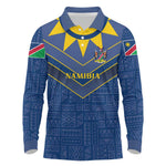 Namibia Yellow Sun Long Sleeve Polo Shirt Sporty Style with Traditional Patterns