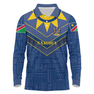 Namibia Yellow Sun Long Sleeve Polo Shirt Sporty Style with Traditional Patterns
