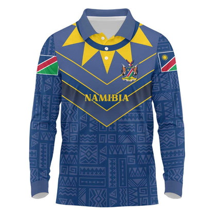 Namibia Yellow Sun Long Sleeve Polo Shirt Sporty Style with Traditional Patterns