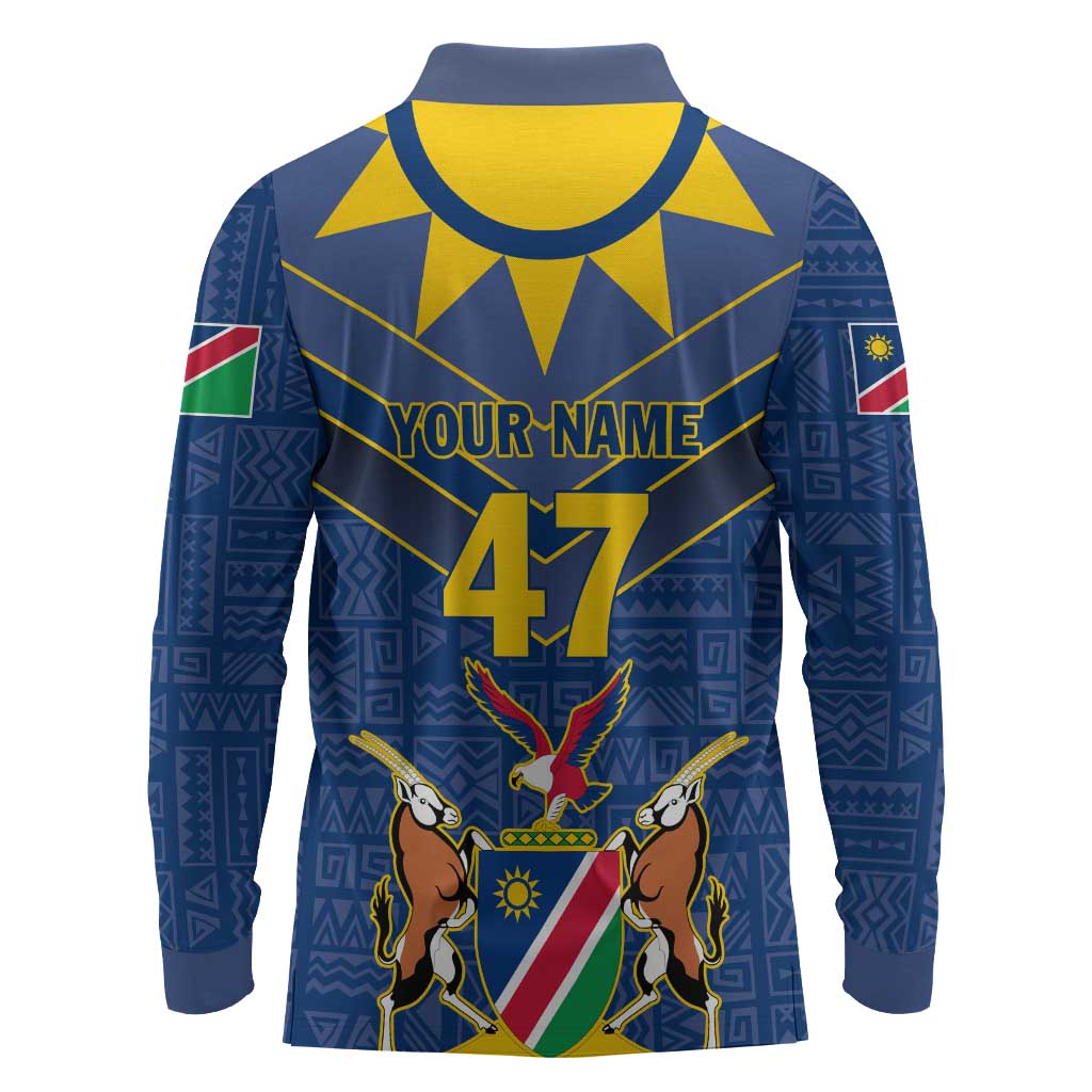 Namibia Yellow Sun Long Sleeve Polo Shirt Sporty Style with Traditional Patterns