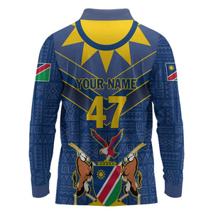 Namibia Yellow Sun Long Sleeve Polo Shirt Sporty Style with Traditional Patterns