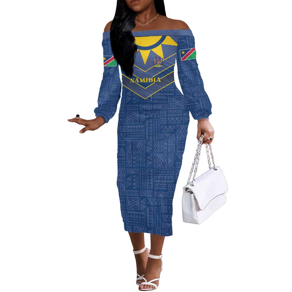 Namibia Yellow Sun Off The Shoulder Long Sleeve Dress Sporty Style with Traditional Patterns