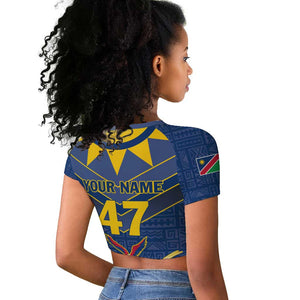 Namibia Yellow Sun Raglan Cropped T shirt Sporty Style with Traditional Patterns