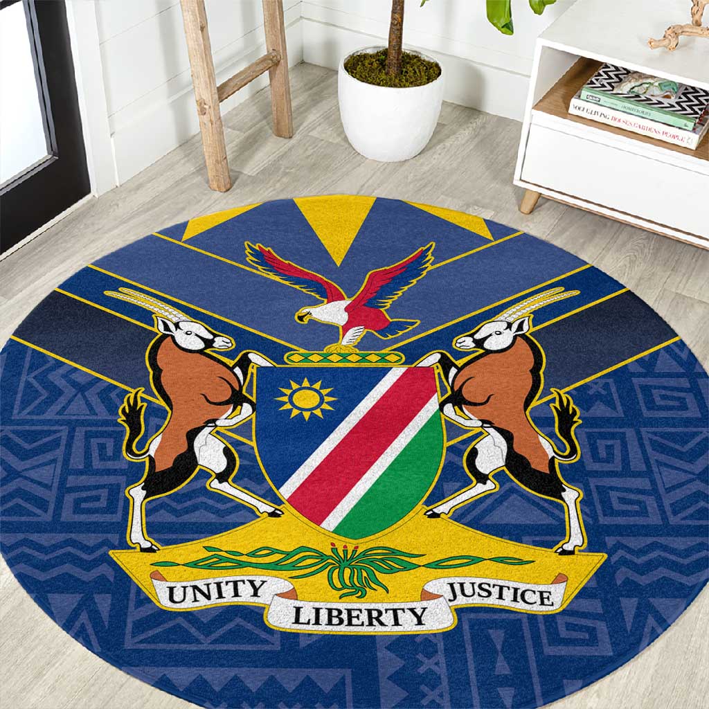 Namibia Yellow Sun Round Carpet Sporty Style with Traditional Patterns