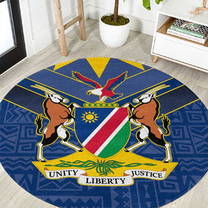 Namibia Yellow Sun Round Carpet Sporty Style with Traditional Patterns