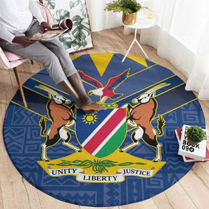 Namibia Yellow Sun Round Carpet Sporty Style with Traditional Patterns
