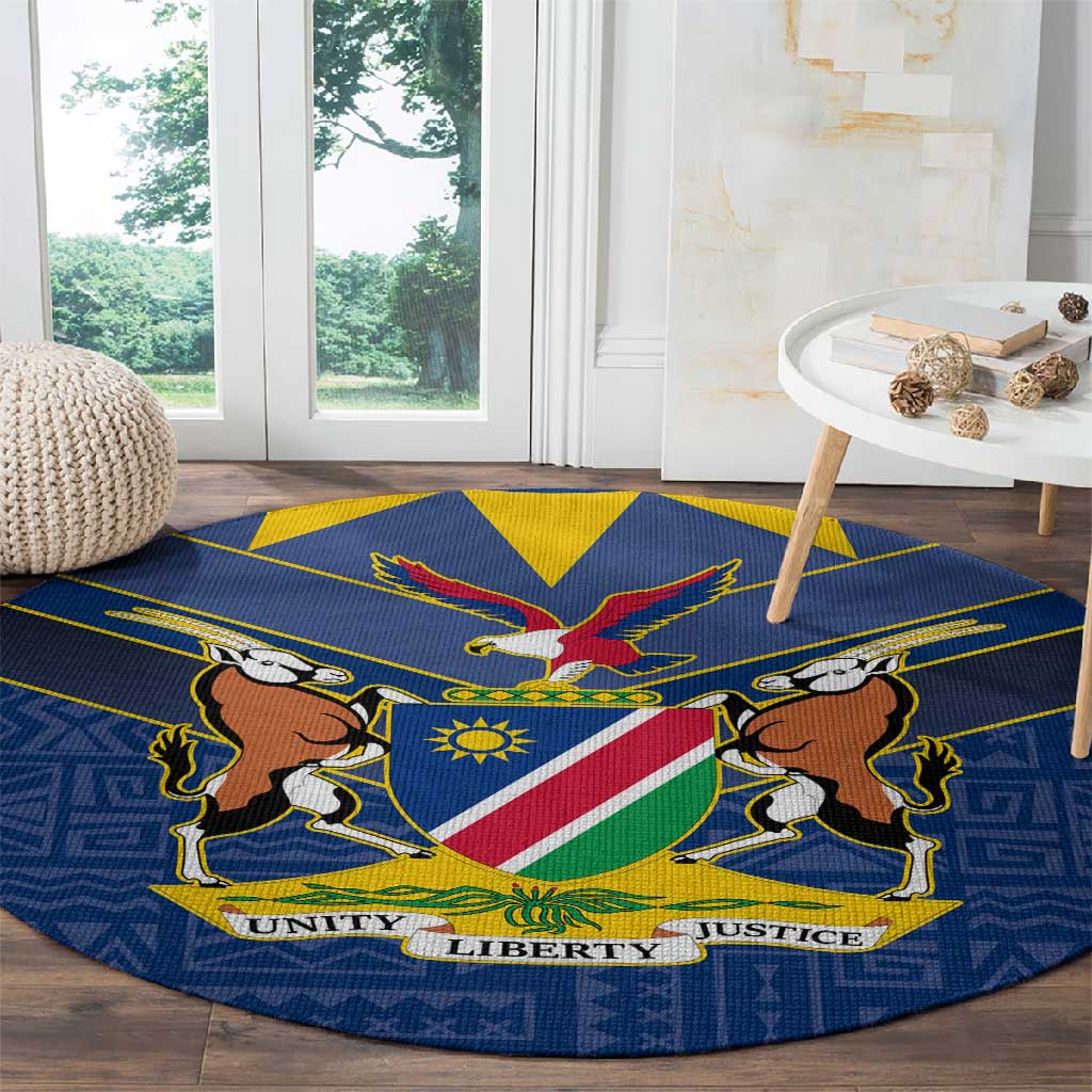 Namibia Yellow Sun Round Carpet Sporty Style with Traditional Patterns