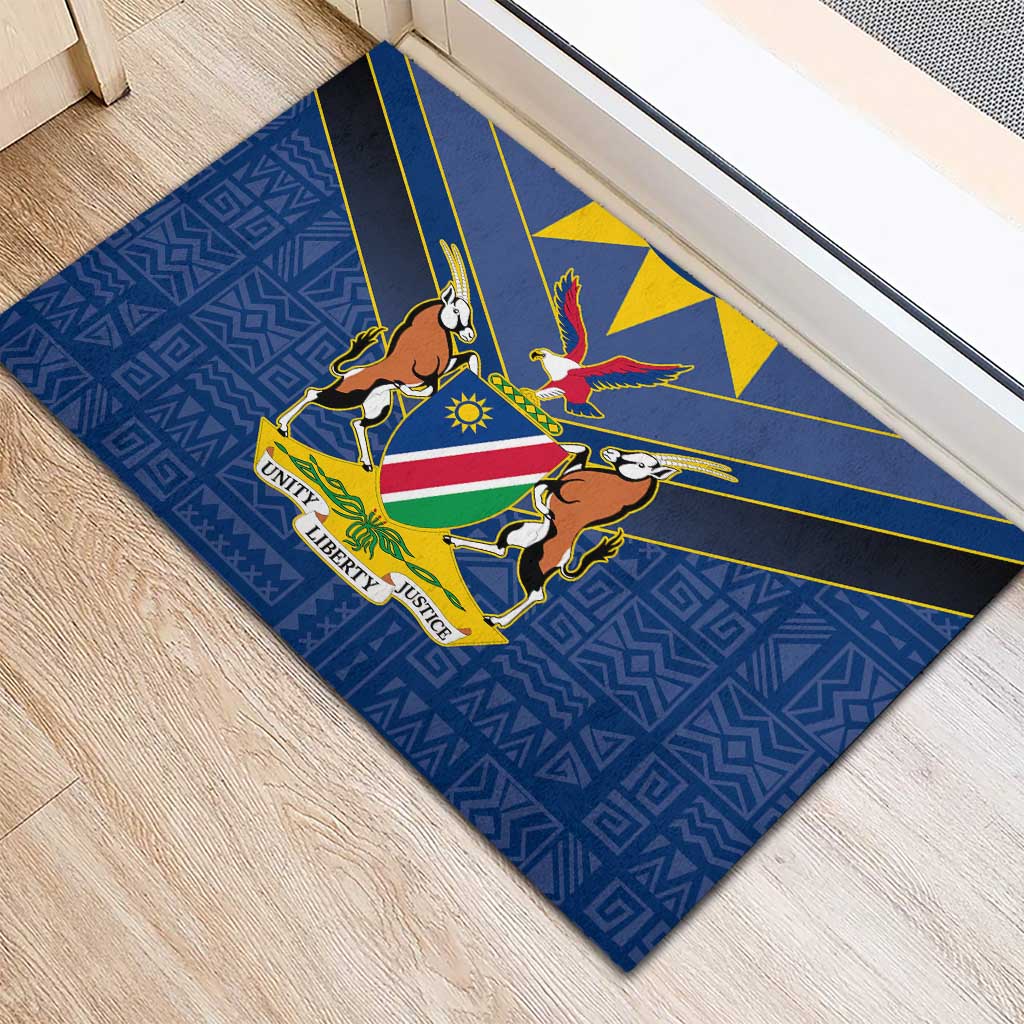 Namibia Yellow Sun Rubber Doormat Sporty Style with Traditional Patterns