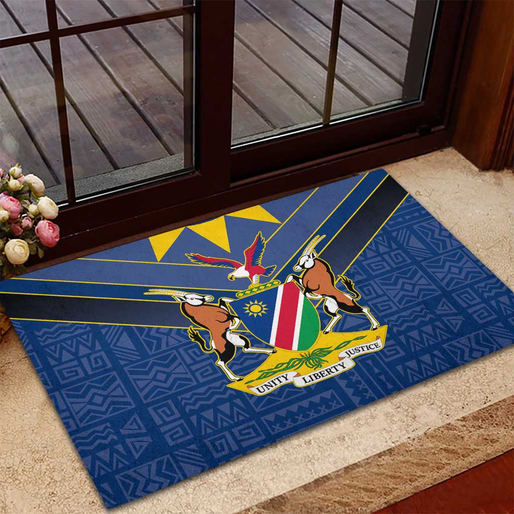Namibia Yellow Sun Rubber Doormat Sporty Style with Traditional Patterns