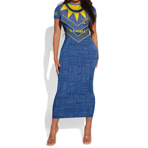 Namibia Yellow Sun Short Sleeve Bodycon Dress Sporty Style with Traditional Patterns TS04