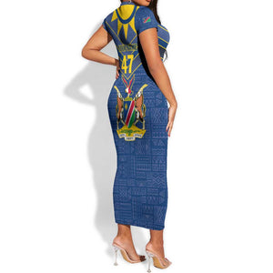 Namibia Yellow Sun Short Sleeve Bodycon Dress Sporty Style with Traditional Patterns TS04