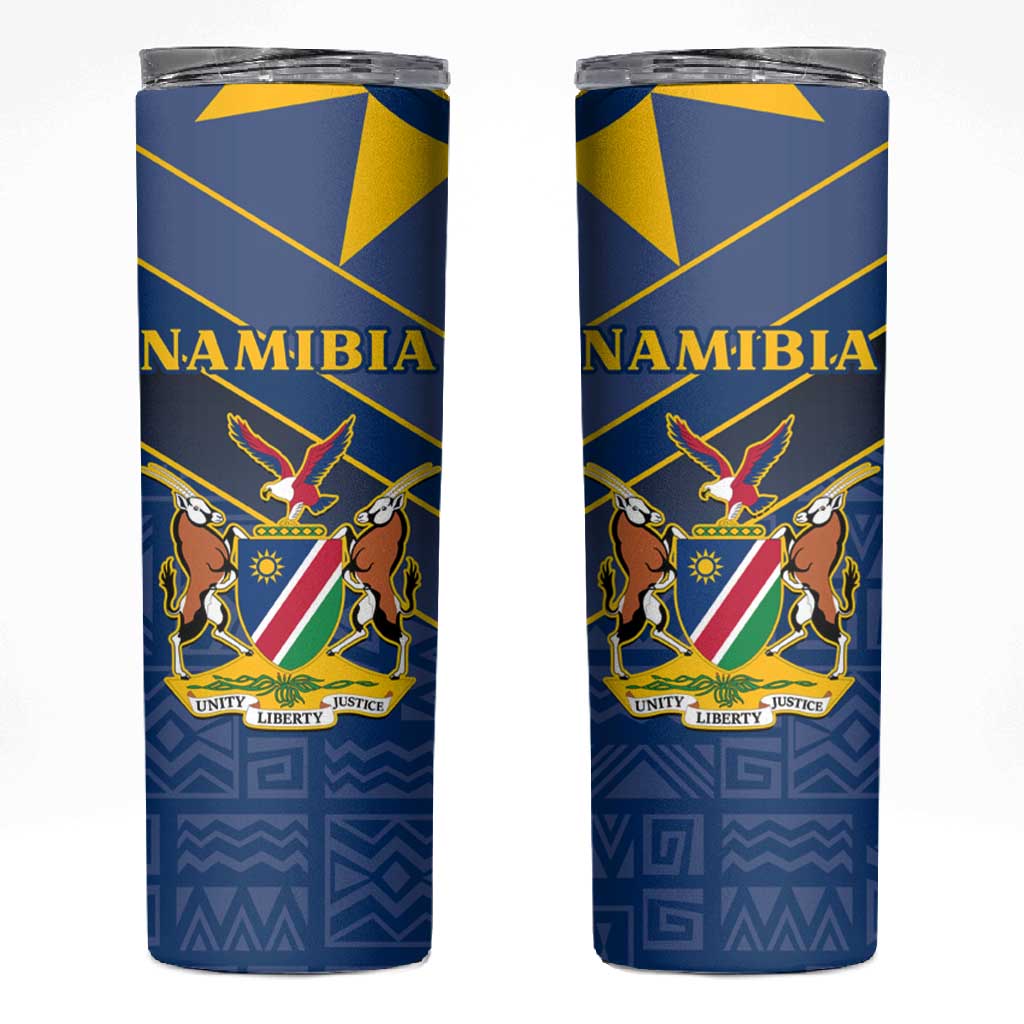 Namibia Yellow Sun Skinny Tumbler Sporty Style with Traditional Patterns