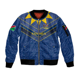 Namibia Yellow Sun Sleeve Zip Bomber Jacket Sporty Style with Traditional Patterns