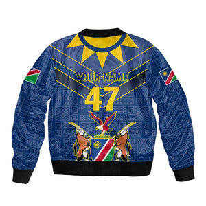 Namibia Yellow Sun Sleeve Zip Bomber Jacket Sporty Style with Traditional Patterns