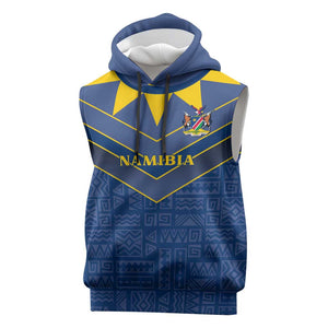 Namibia Yellow Sun Sleeveless Hoodie Sporty Style with Traditional Patterns - African Pride