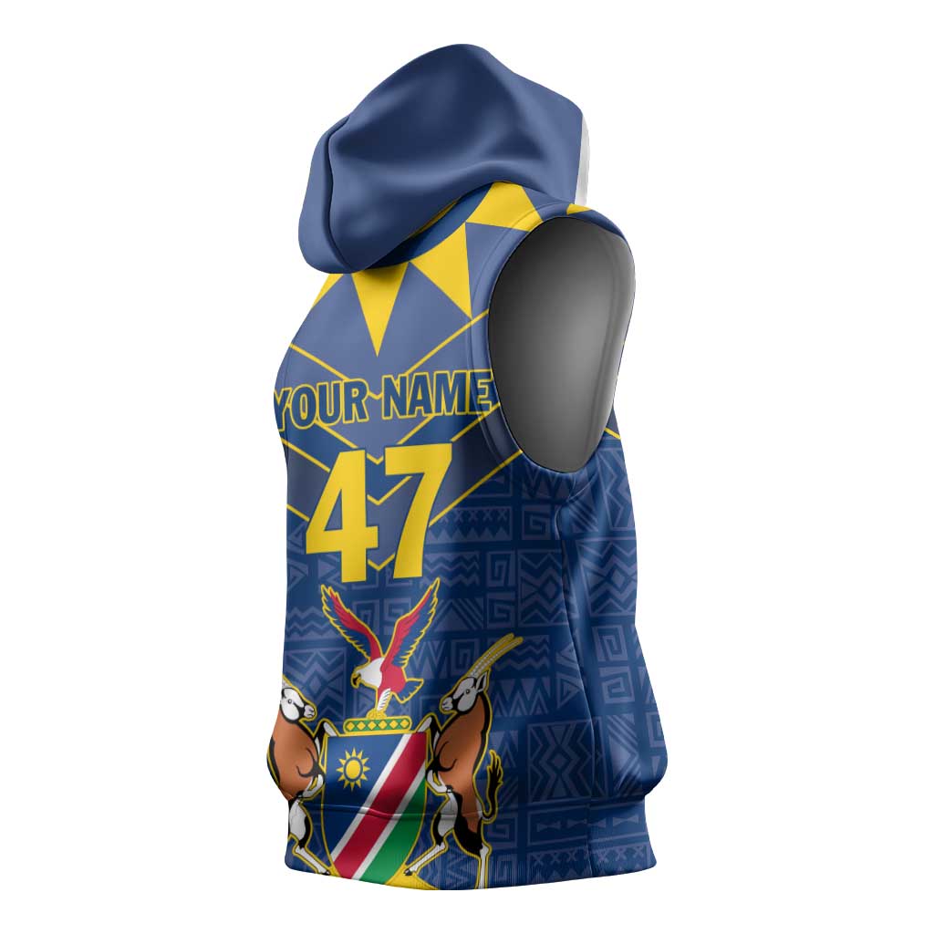 Namibia Yellow Sun Sleeveless Hoodie Sporty Style with Traditional Patterns - African Pride
