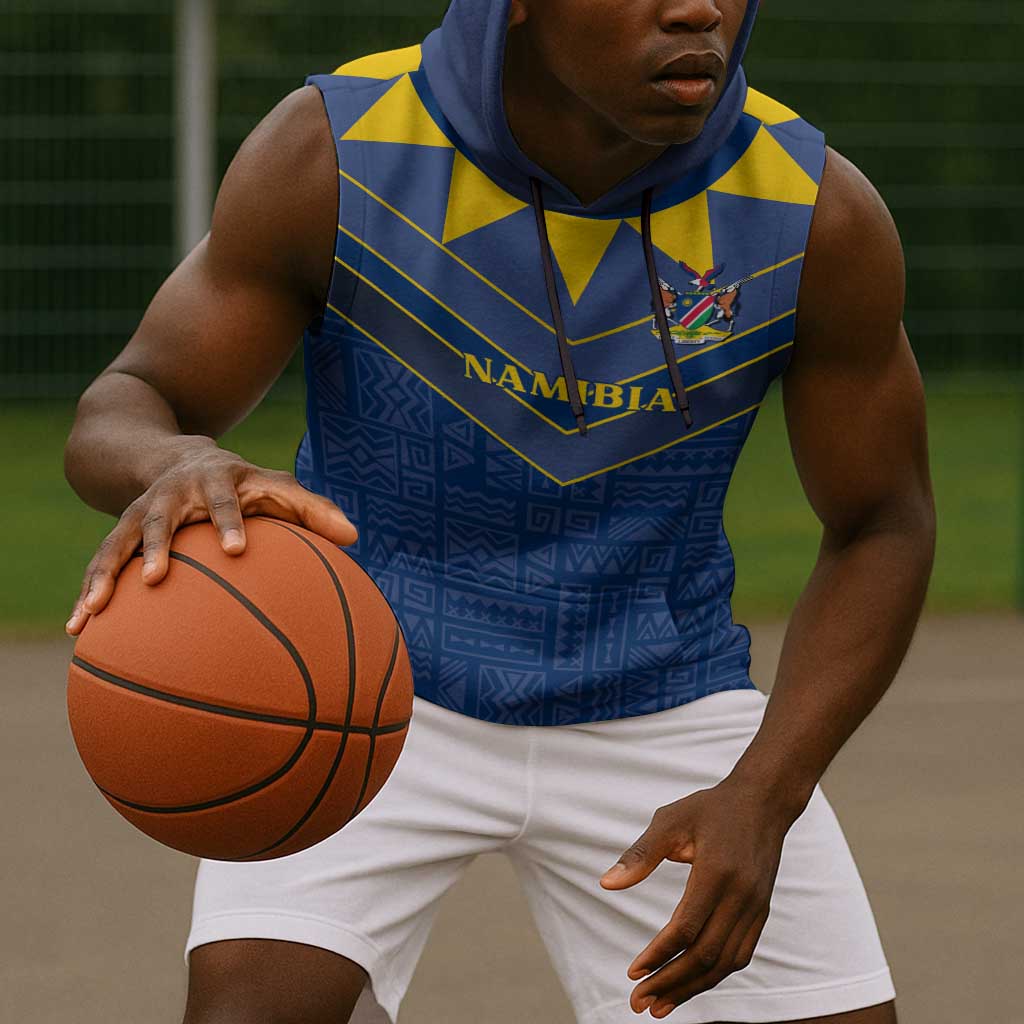 Namibia Yellow Sun Sleeveless Hoodie Sporty Style with Traditional Patterns - African Pride