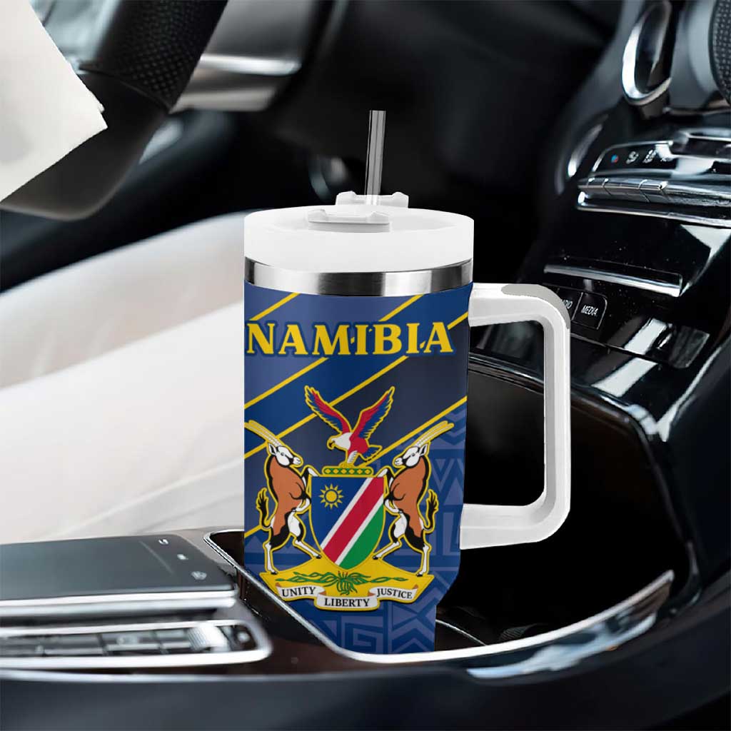 Namibia Yellow Sun Tumbler With Handle Sporty Style with Traditional Patterns