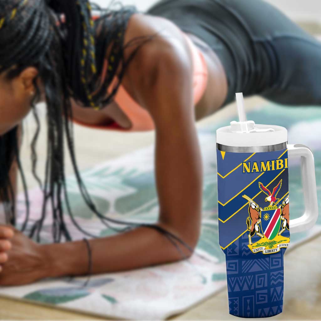 Namibia Yellow Sun Tumbler With Handle Sporty Style with Traditional Patterns