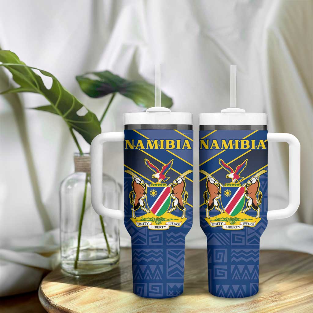 Namibia Yellow Sun Tumbler With Handle Sporty Style with Traditional Patterns