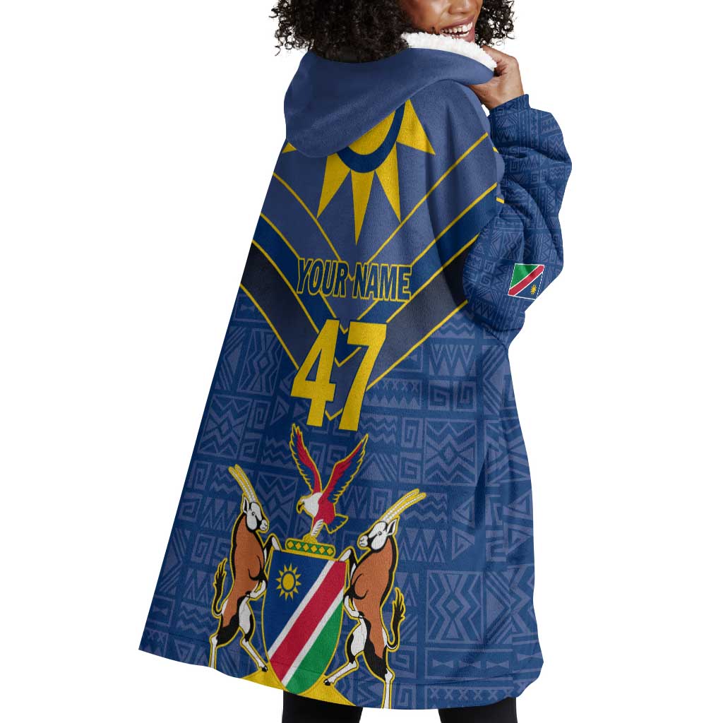 Namibia Yellow Sun Wearable Blanket Hoodie Sporty Style with Traditional Patterns