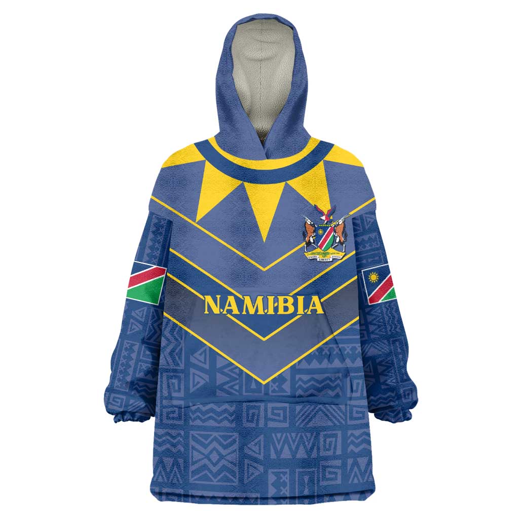 Namibia Yellow Sun Wearable Blanket Hoodie Sporty Style with Traditional Patterns