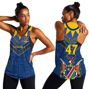 Namibia Yellow Sun Women Racerback Tank Sporty Style with Traditional Patterns