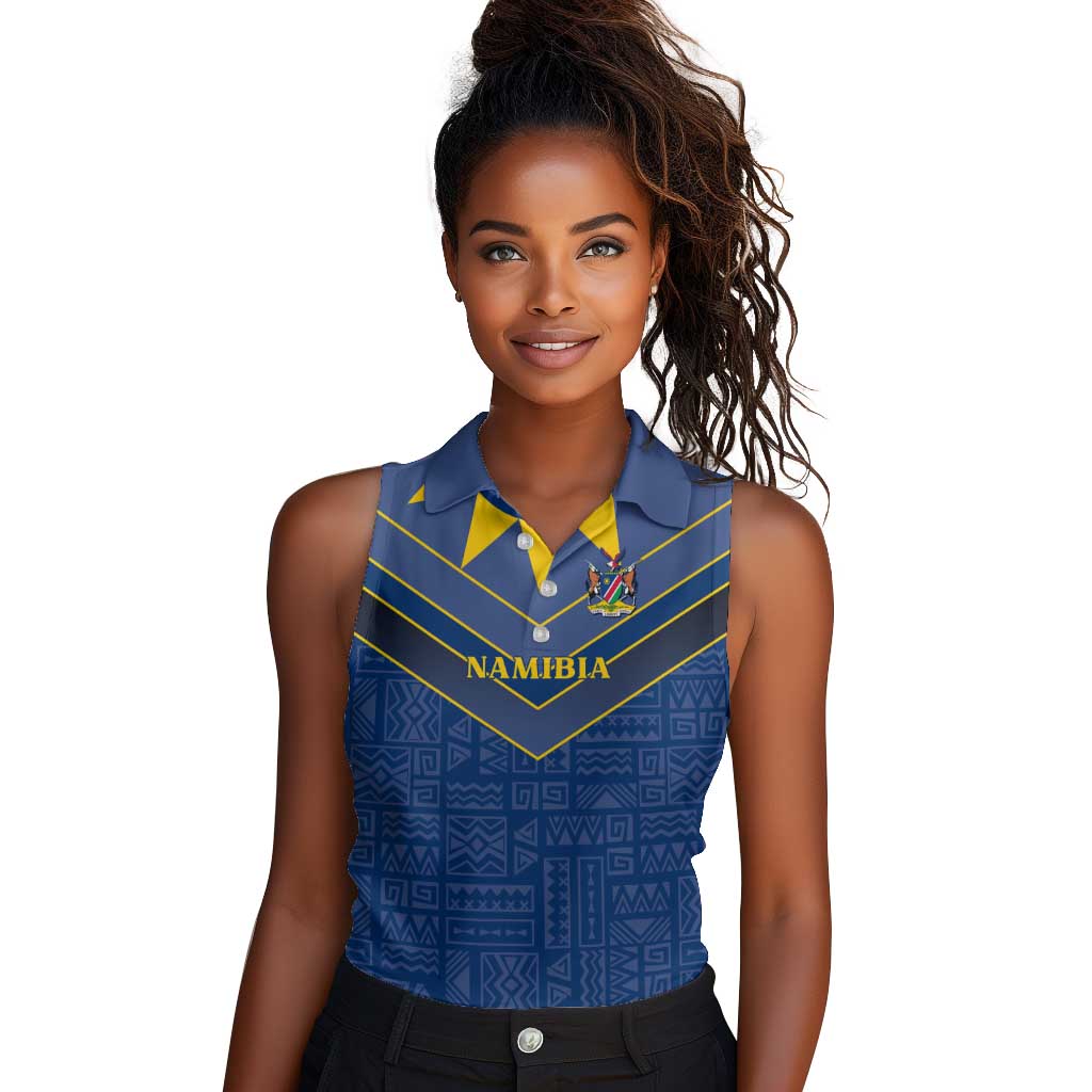 Namibia Yellow Sun Women Sleeveless Polo Shirt Sporty Style with Traditional Patterns