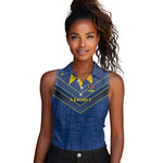 Namibia Yellow Sun Women Sleeveless Polo Shirt Sporty Style with Traditional Patterns
