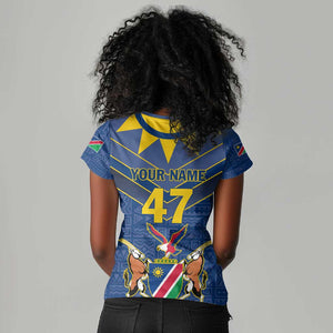 Namibia Yellow Sun Women V-Neck T-Shirt Sporty Style with Traditional Patterns
